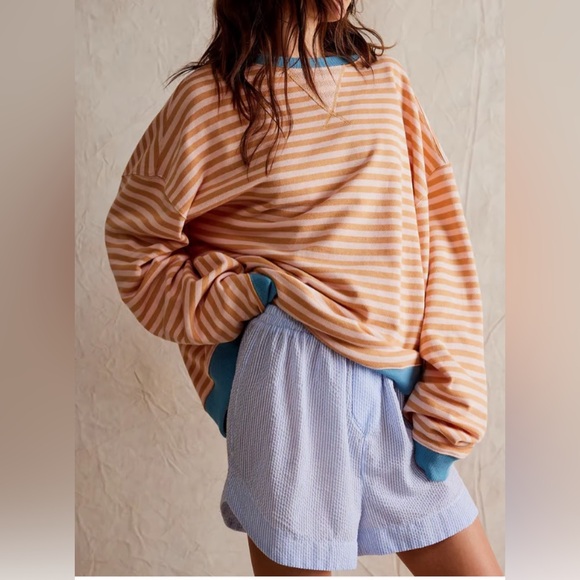 We The Free Tops - We the Free FP Classic Striped Oversized Crewneck Yellow and Pink NWOT Small